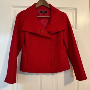 Talbots Red Textured Wool Mix Biker Style Zip
Up Satin Lined Jacket Size 4P